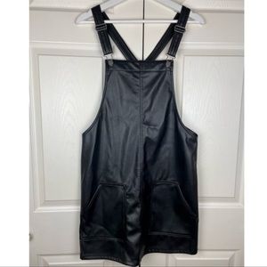 And Now This Skirt Faux Leather Black Dress Overall Strap Suspenders 12
